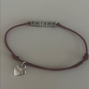 Adjustable Cord Wish Bracelet with Silver Heart Charm
